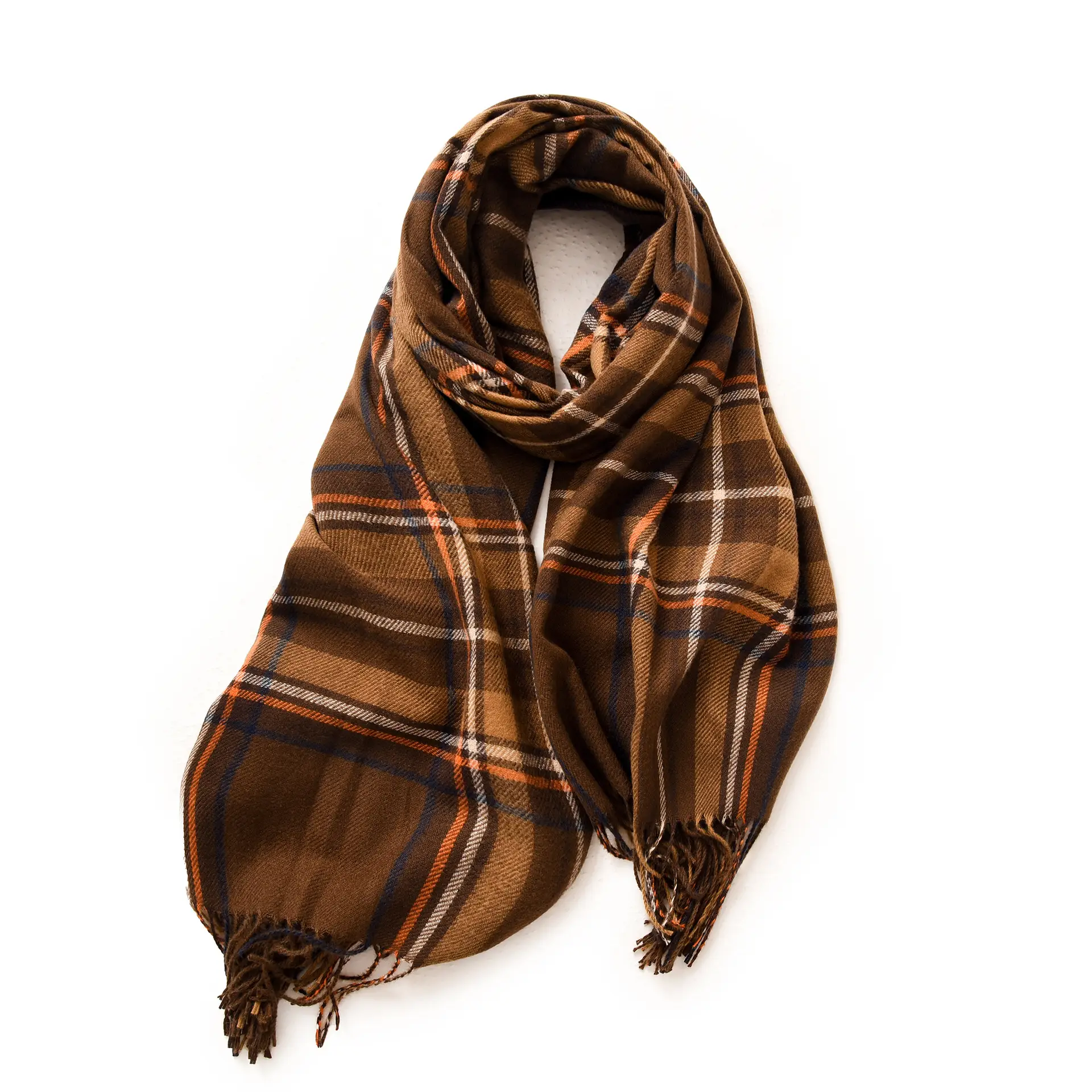 Women's Plaid Tassel Scarf Winter Warm Blue - Image 2