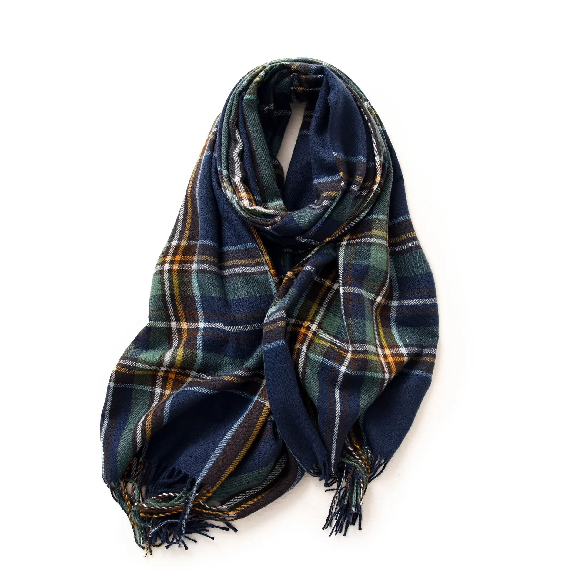 Women's Plaid Tassel Scarf Winter Warm Blue - Image 4