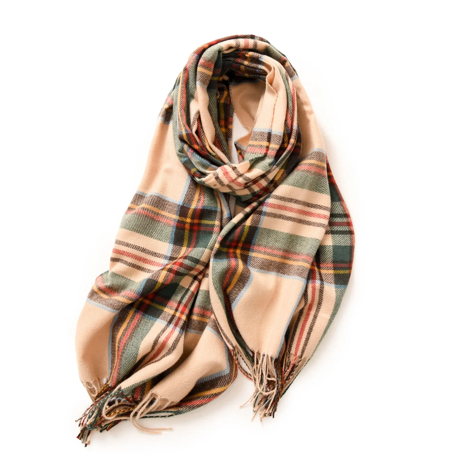 Women's Plaid Tassel Scarf Winter Warm Blue - Image 5