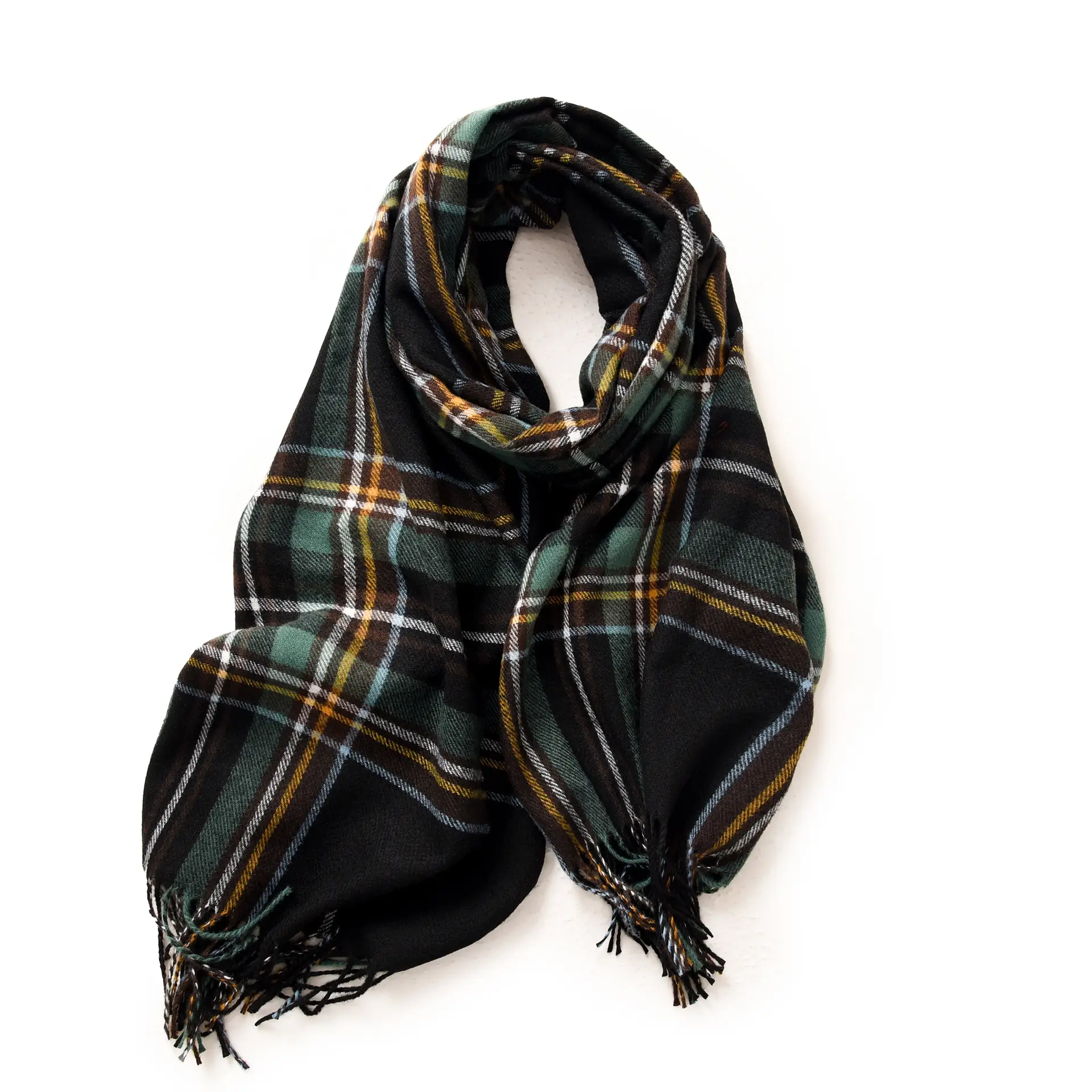 Women's Plaid Tassel Scarf Winter Warm Blue - Image 6
