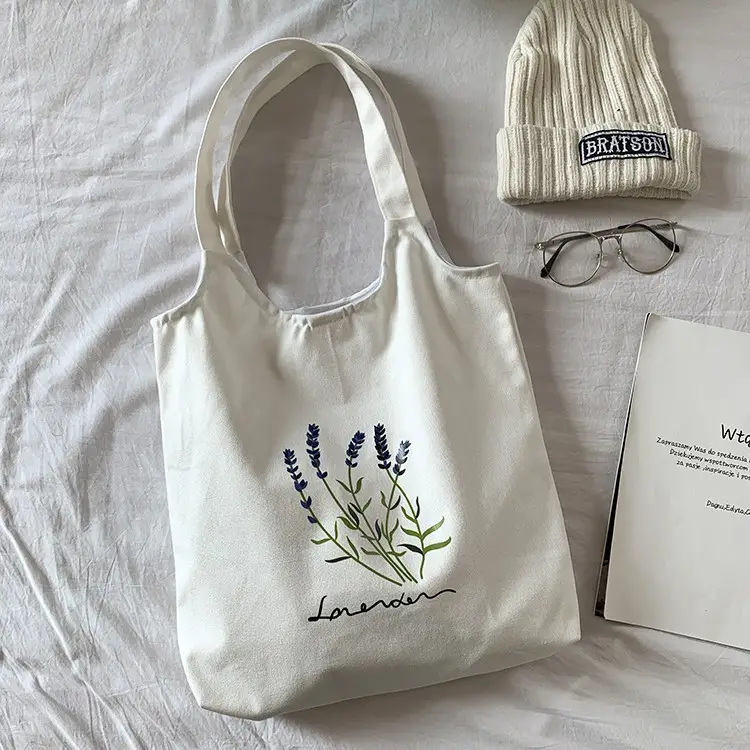 New Canvas Bag Women's Shoulder Fresh Style Artistic Student Schoolbag Korean Style Lavender Cloth Bag Women's Canvas - Image 4