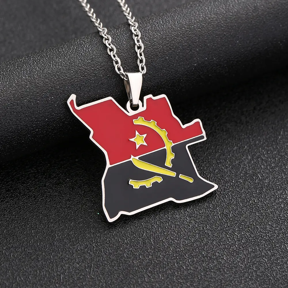 Stainless Steel Angola Map Necklace for Men Women - Image 2