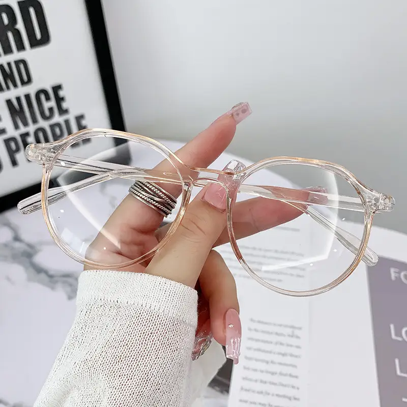 Women's Trendy Round Anti-Blue Light Glasses Flat Frame