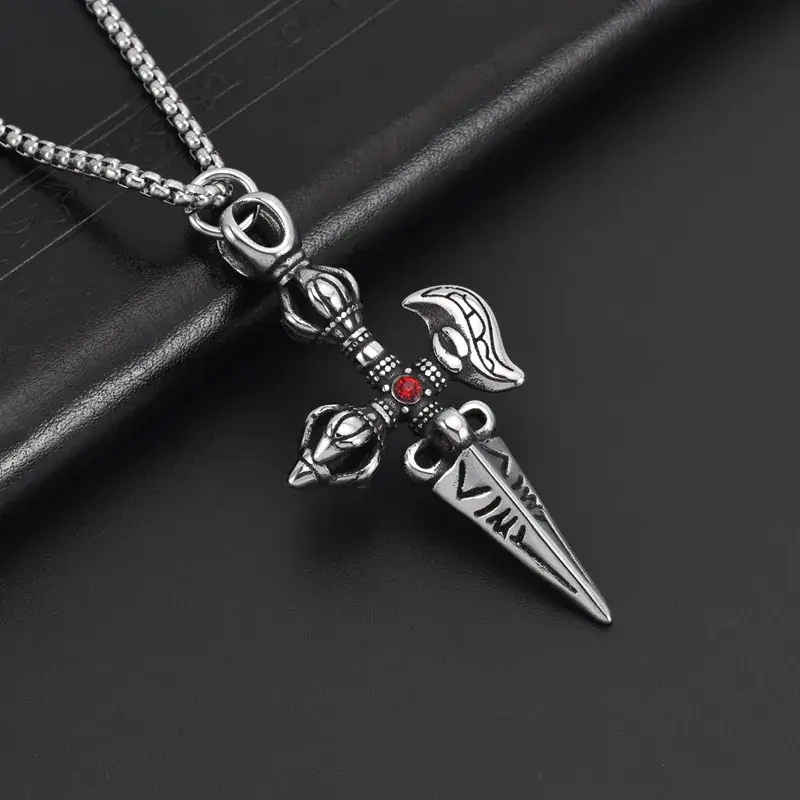Vintage Stainless Steel King Kong Pendant Punk Style Red Diamond - Image 3