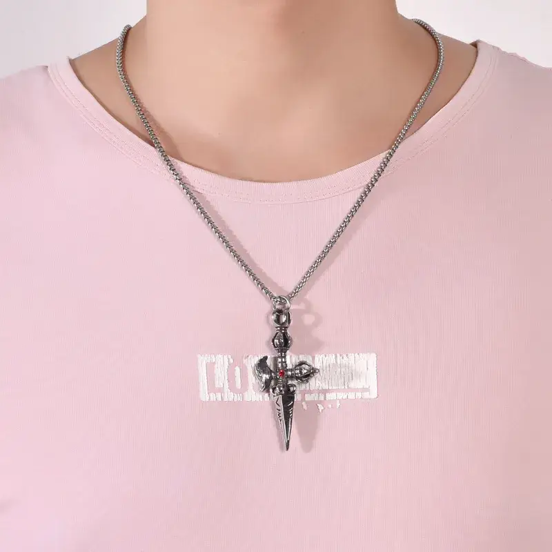Vintage Stainless Steel King Kong Pendant Punk Style Red Diamond - Image 4