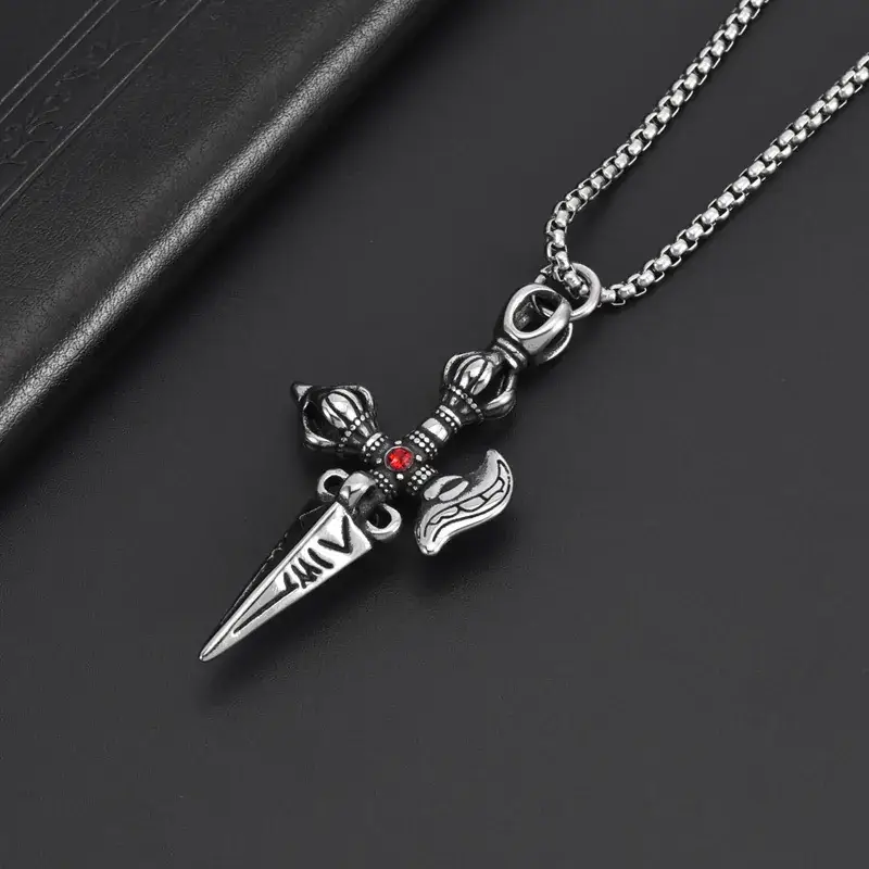Vintage Stainless Steel King Kong Pendant Punk Style Red Diamond - Image 5