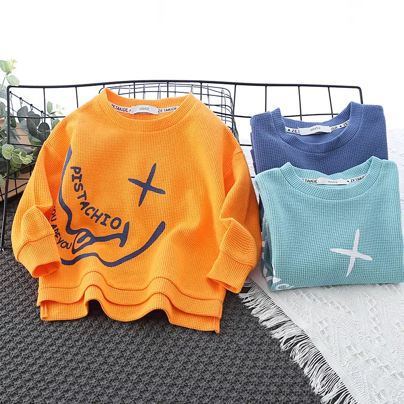 Blue Cotton Waffle Sweatshirt with Lime Print for Girls - Image 5