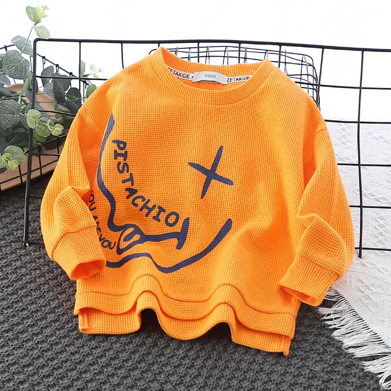 Blue Cotton Waffle Sweatshirt with Lime Print for Girls - Image 3