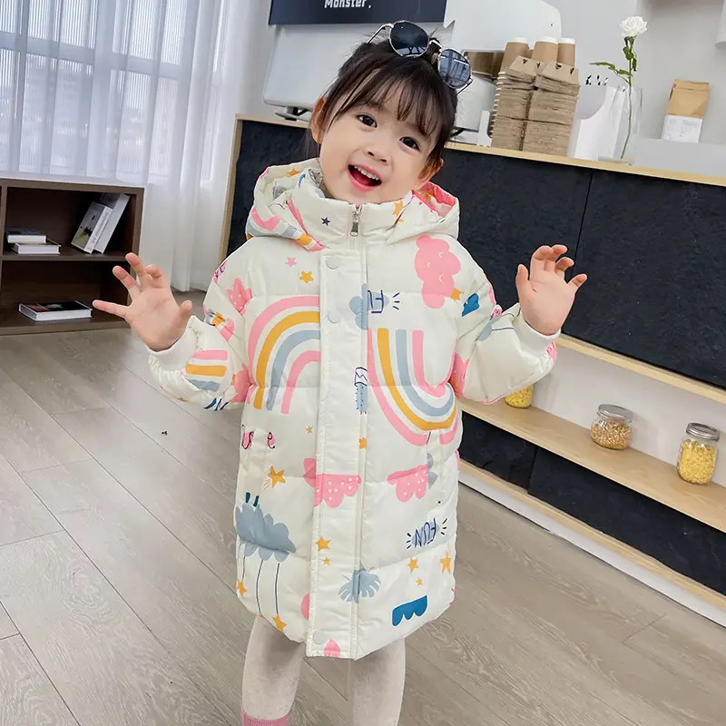 2025 New Kids Hooded Cotton Winter Coat Yellow Blue Clouds - Image 3