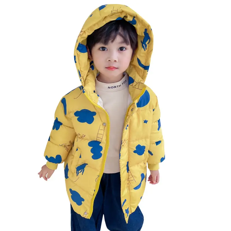 2025 New Kids Hooded Cotton Winter Coat Yellow Blue Clouds - Image 5