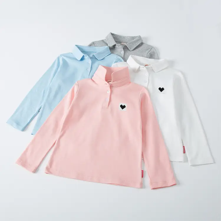 Pink Cotton Long Sleeve Lapel Boys T-Shirt Large
