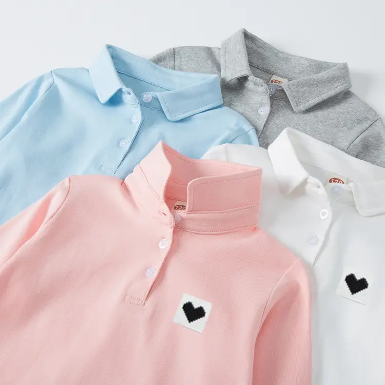 Pink Cotton Long Sleeve Lapel Boys T-Shirt Large