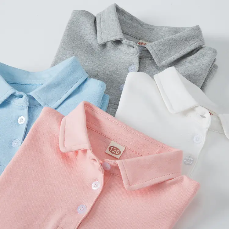 Pink Cotton Long Sleeve Lapel Boys T-Shirt Large