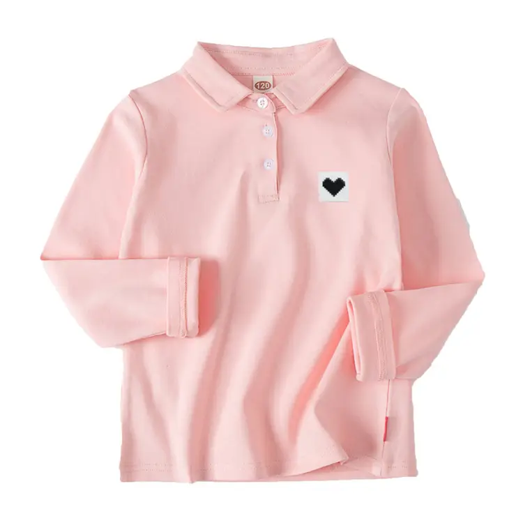 Pink Cotton Long Sleeve Lapel Boys T-Shirt Large