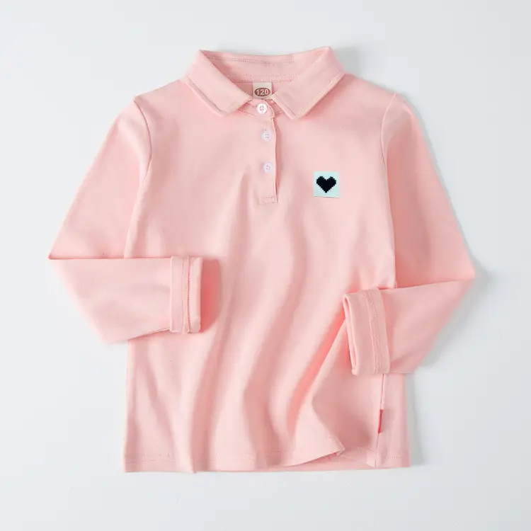 Pink Cotton Long Sleeve Lapel Boys T-Shirt Large
