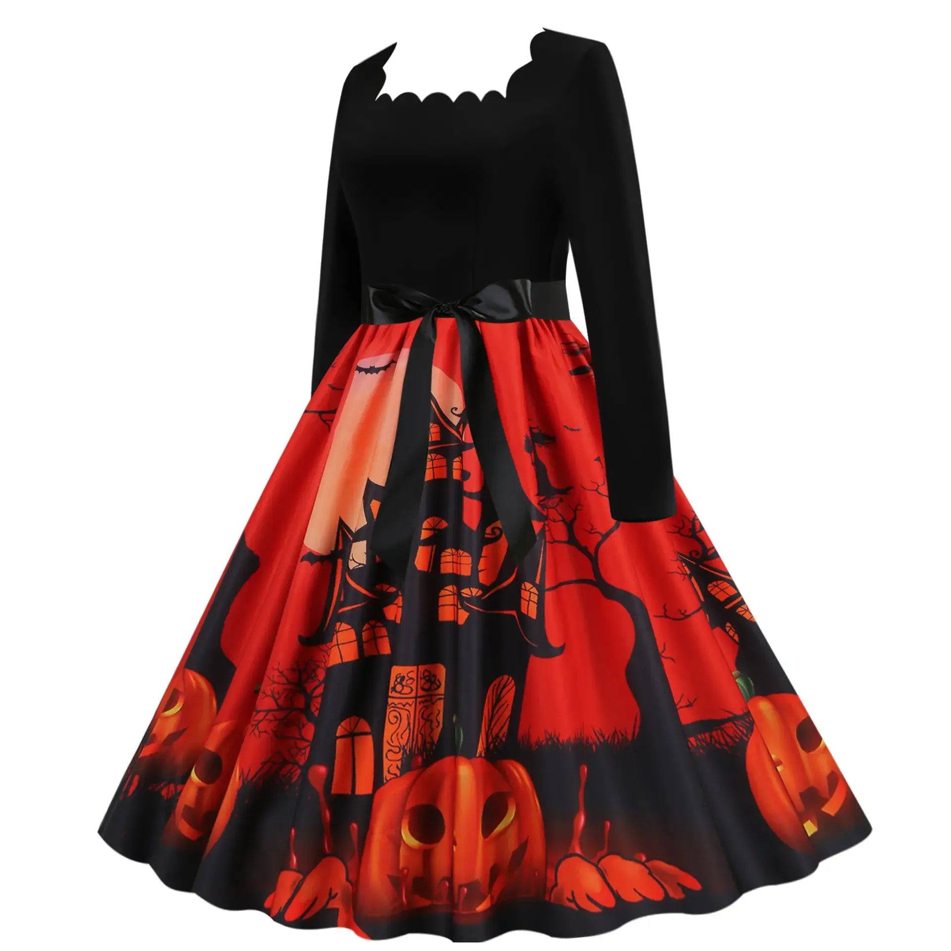 Halloween Print Long Sleeve Swing Dress Large - Image 2