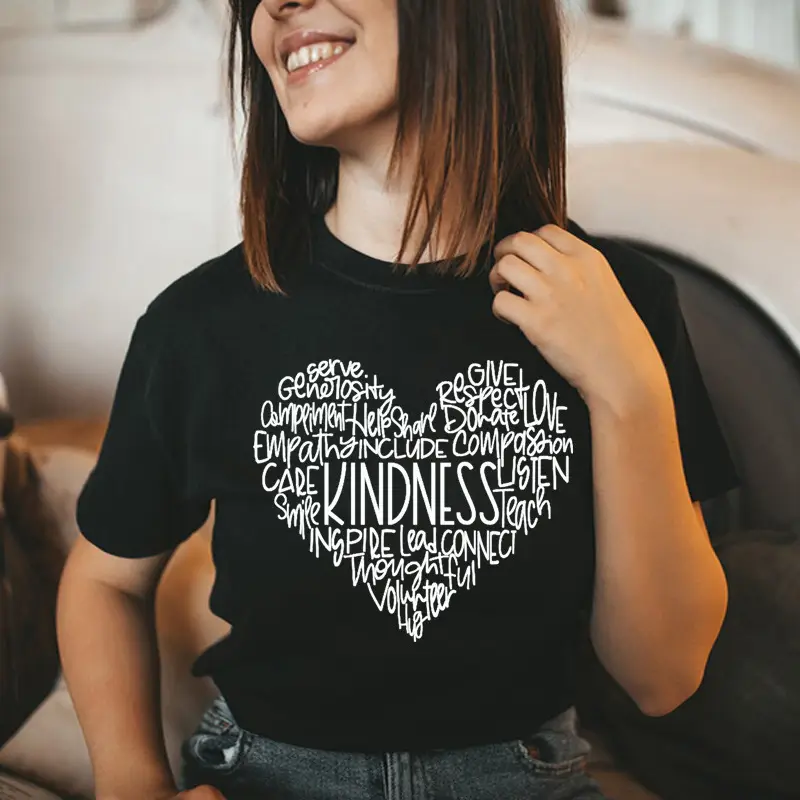 Women T-Shirt Kindness Love Letter Print Yellow Shorts Set - Image 18