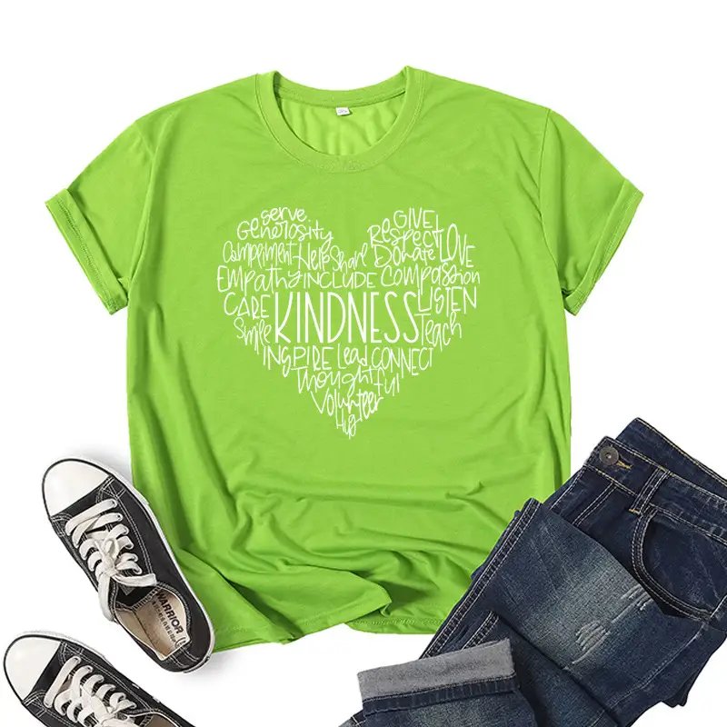 Women T-Shirt Kindness Love Letter Print Yellow Shorts Set - Image 17