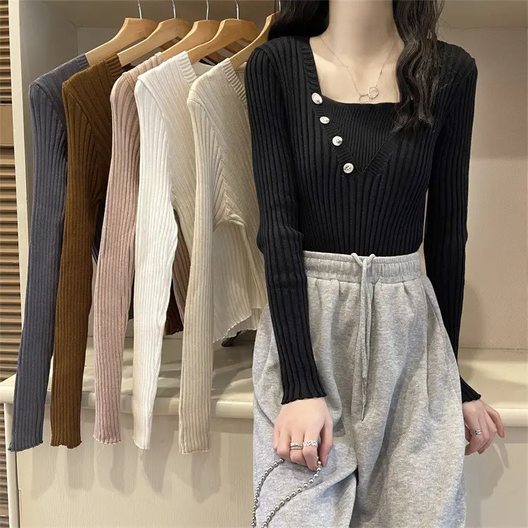 Fake Two-Piece Knit Sweater for Women Black Slim Fit - Image 3