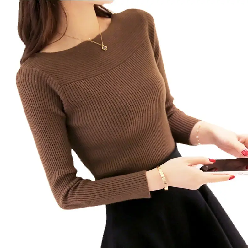 Women's Brown Knit Long Sleeve Pullup Shirt - Image 11