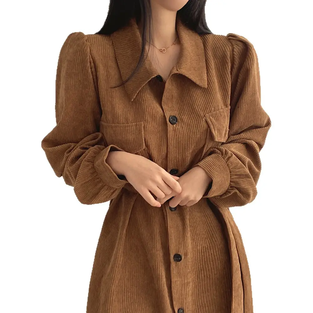 Black Corduroy Waist-Cinching Dress for Plus Size Women - Image 7
