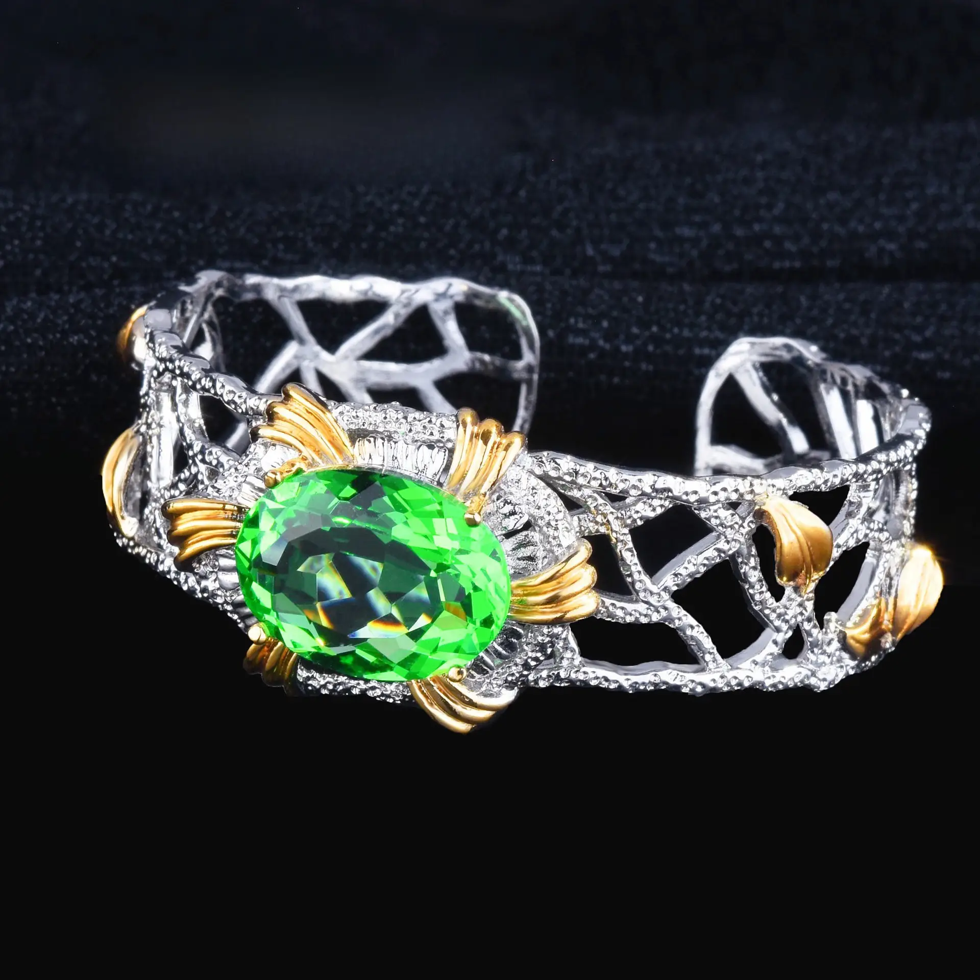 Italian Craft Emerald Pendant Open Ring Bracelet Set - Image 10