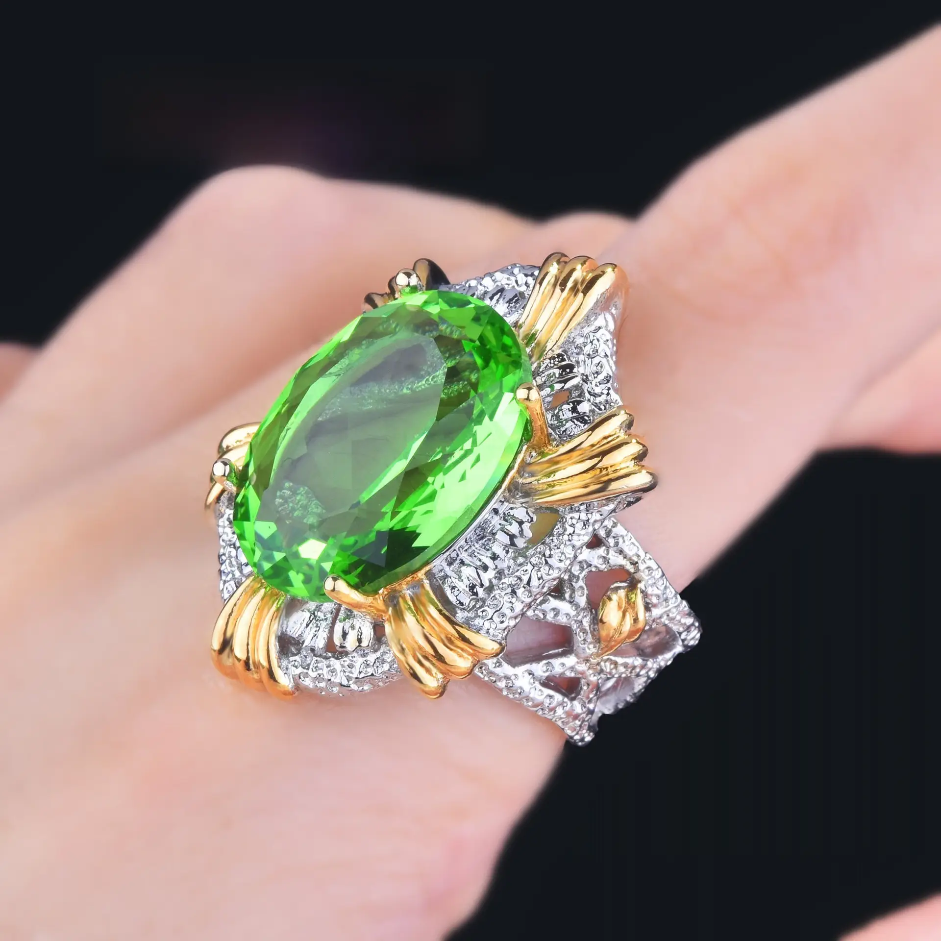 Italian Craft Emerald Pendant Open Ring Bracelet Set - Image 11