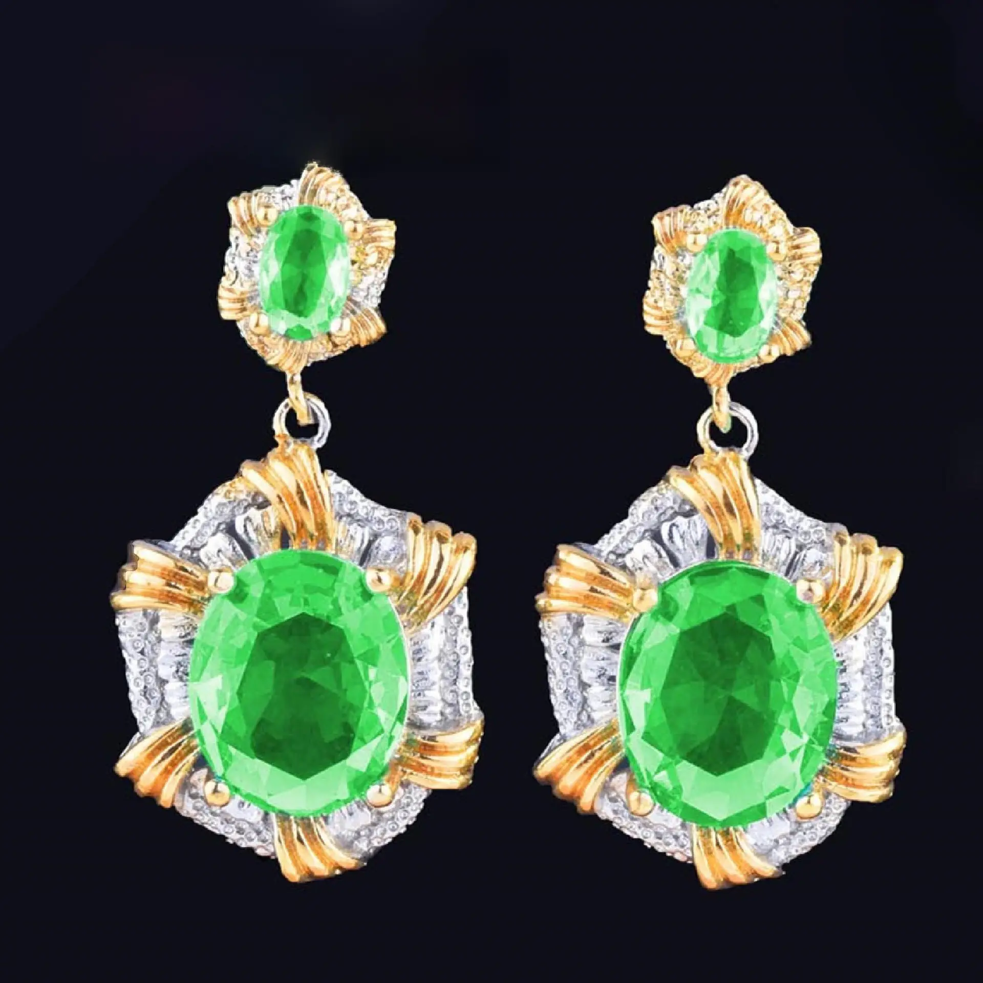 Italian Craft Emerald Pendant Open Ring Bracelet Set - Image 12