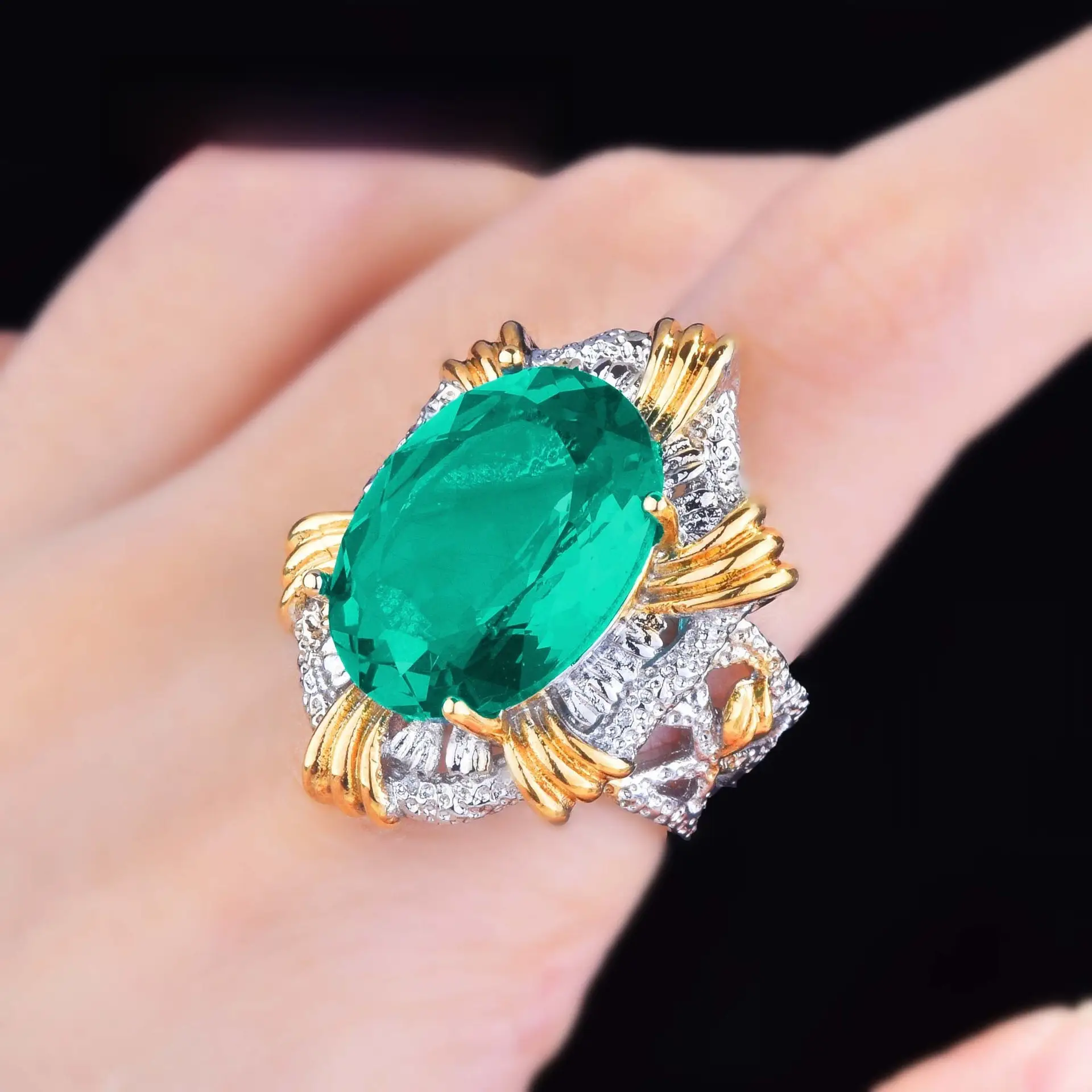 Italian Craft Emerald Pendant Open Ring Bracelet Set - Image 3