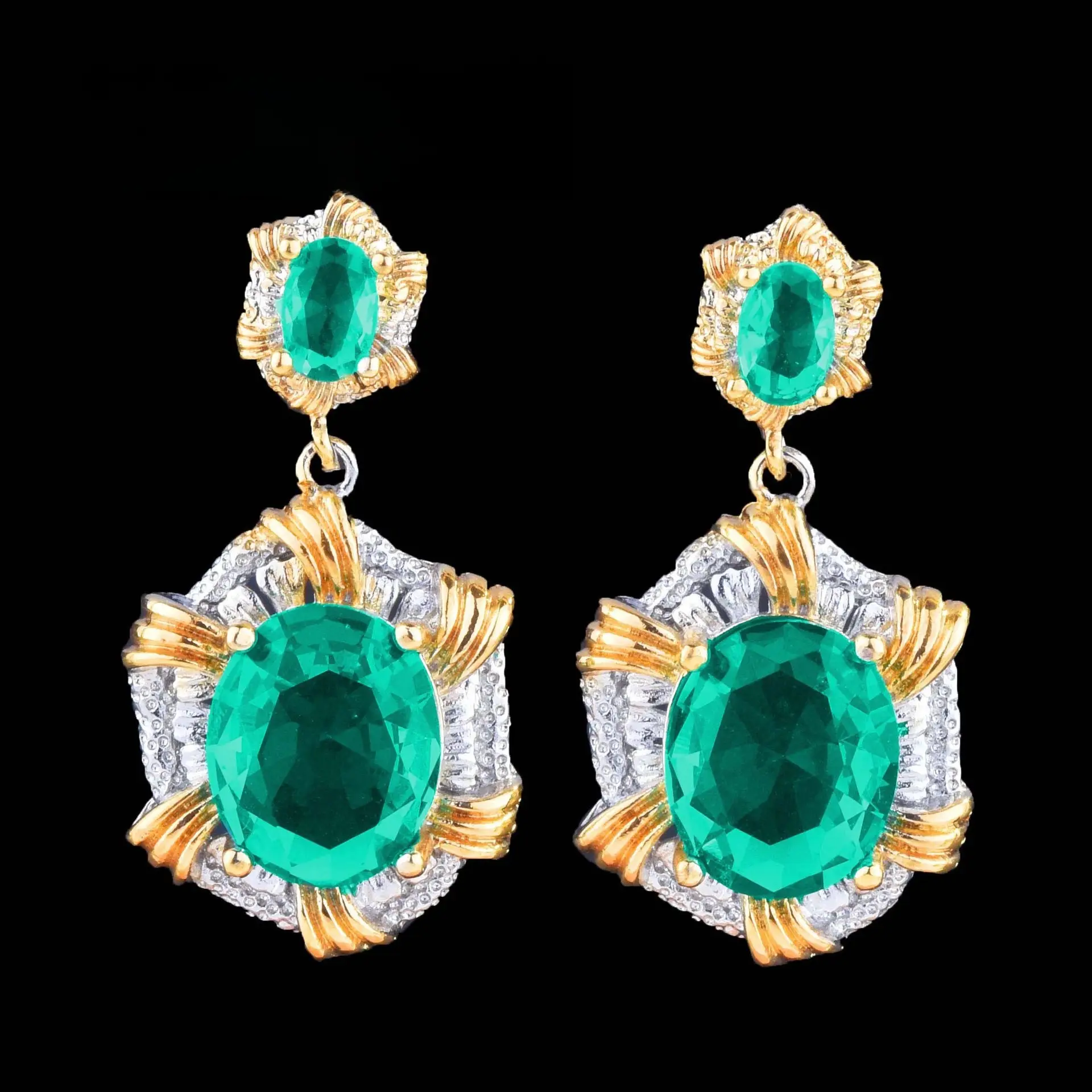 Italian Craft Emerald Pendant Open Ring Bracelet Set - Image 4