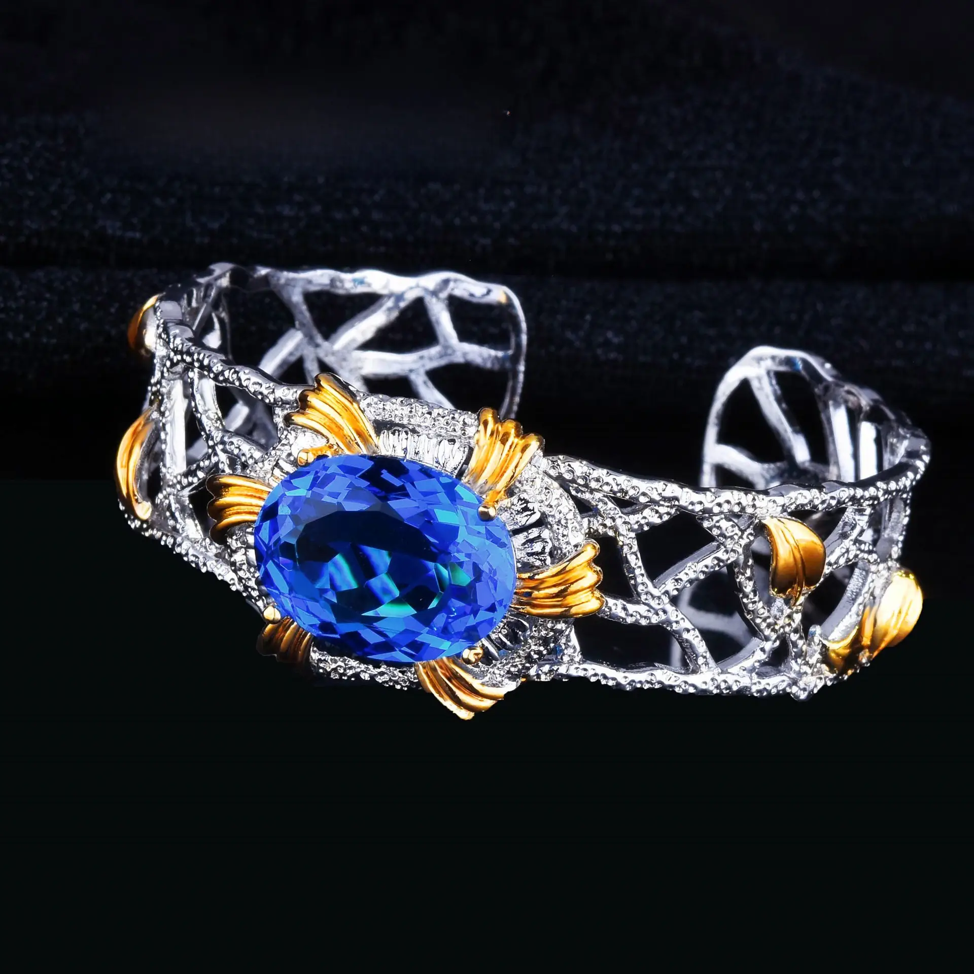 Italian Craft Emerald Pendant Open Ring Bracelet Set - Image 6