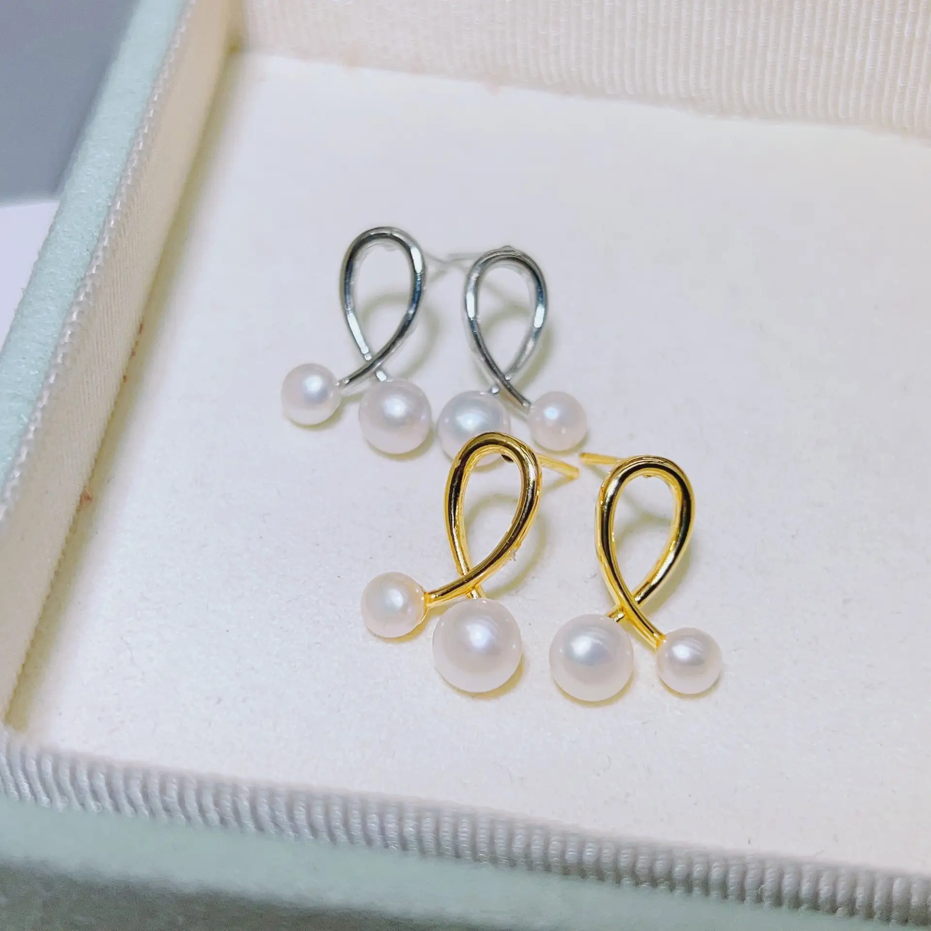 Zhuji Pearl Earrings S925 Gold Plated Niche Design - Image 2