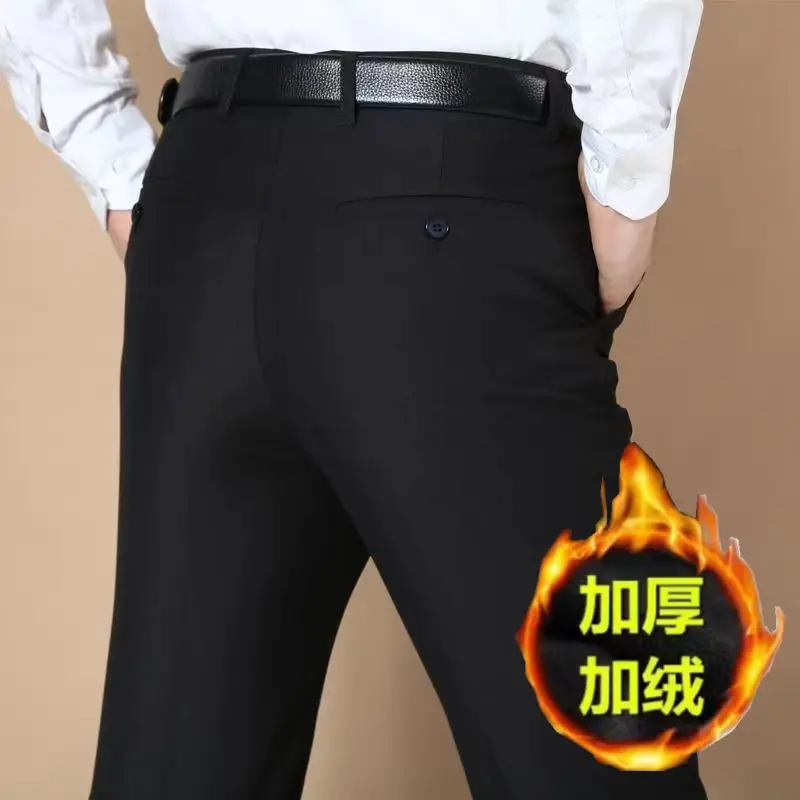 Men's Fleece Lined Navy Slim Fit Pants - Image 4