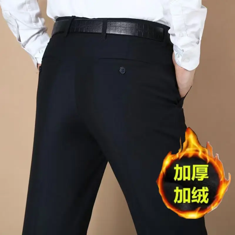 Men's Fleece Lined Navy Slim Fit Pants - Image 5
