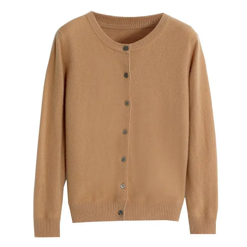 Women Wool Knitted Cardigan Red Round Neck Short Jacket - Image 28