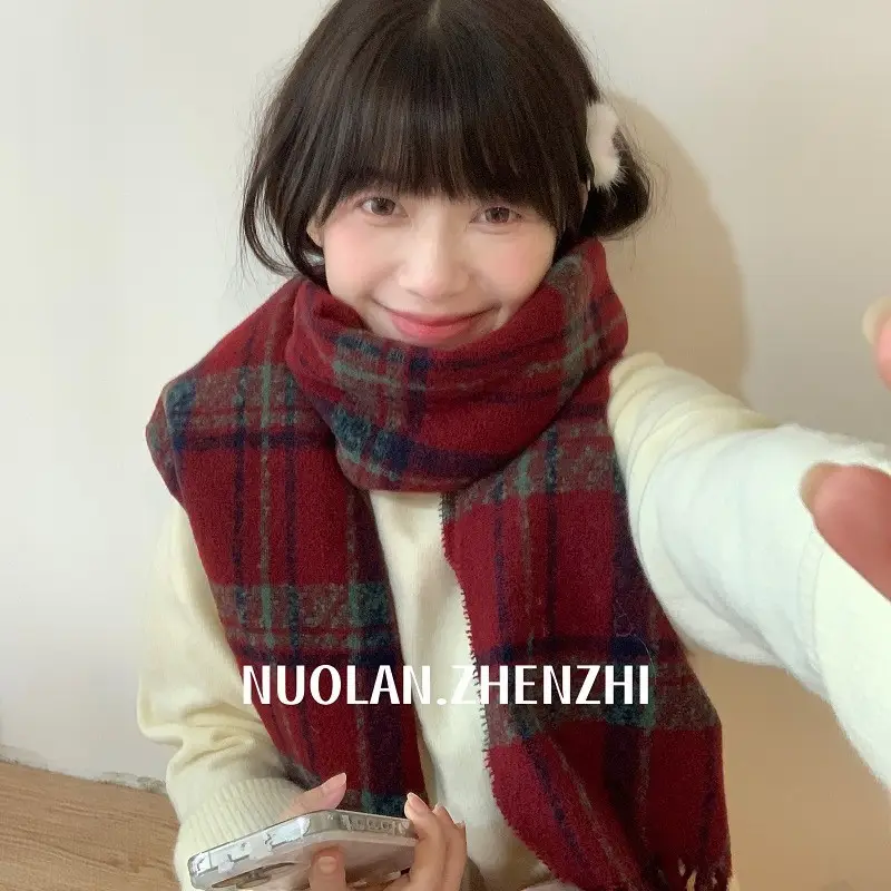 Winter Plaid Scarf for Women Warm Shawl - Image 18