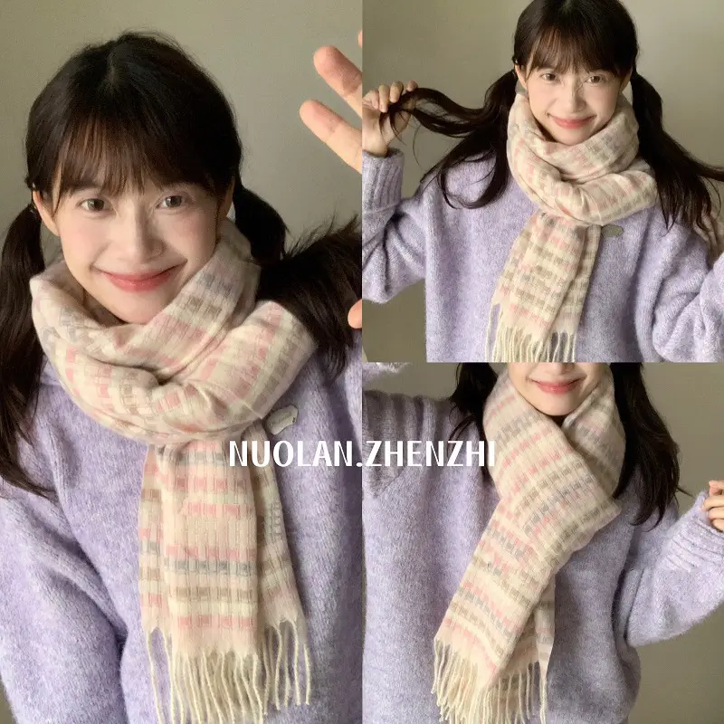 Winter Plaid Scarf for Women Warm Shawl - Image 11