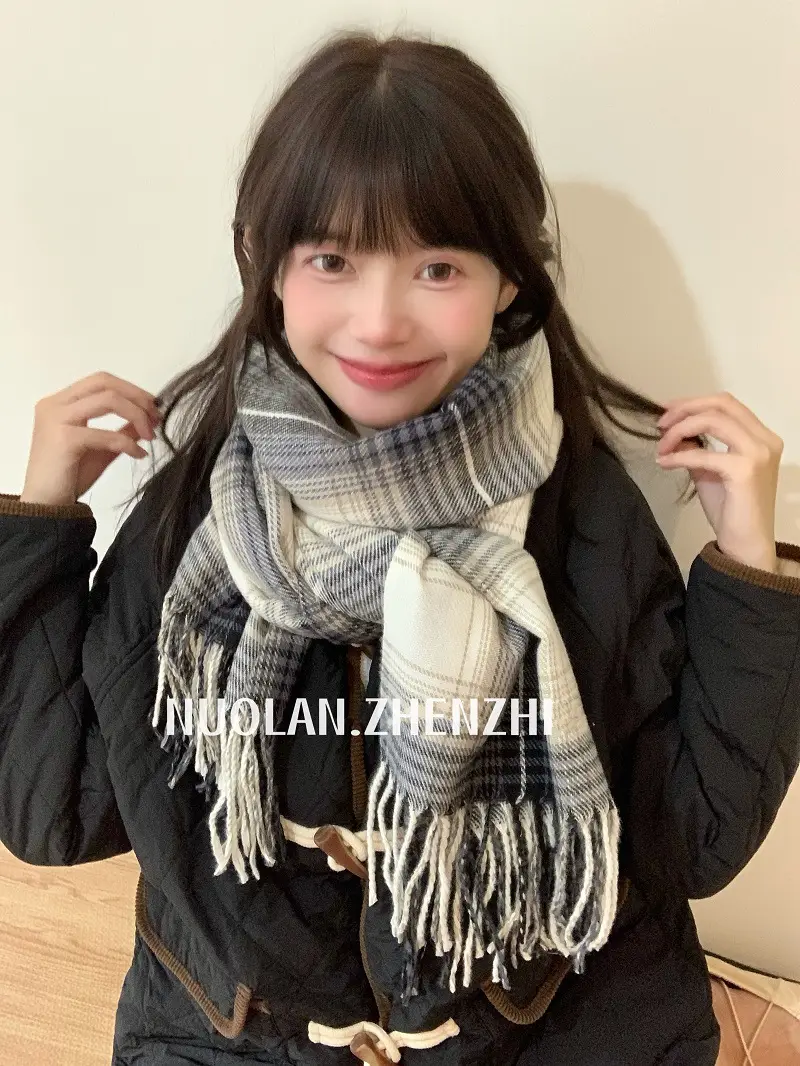 Winter Plaid Scarf for Women Warm Shawl - Image 2