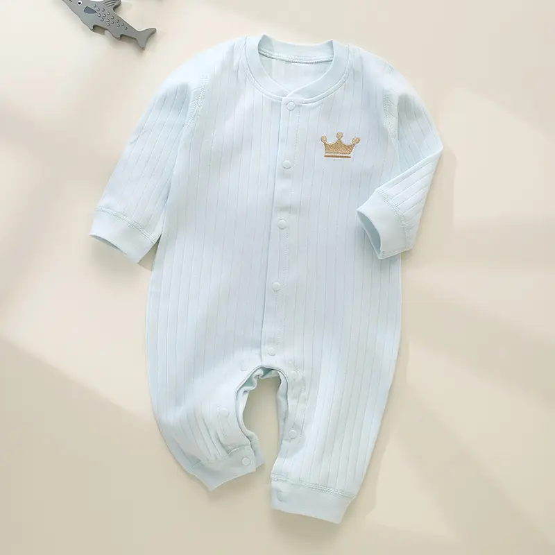 Baby Cotton Jumpsuit Light Blue Newborn Pajamas - Image 8