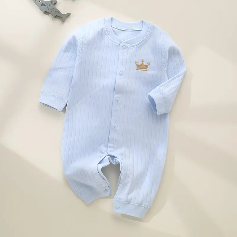 Baby Cotton Jumpsuit Light Blue Newborn Pajamas - Image 2