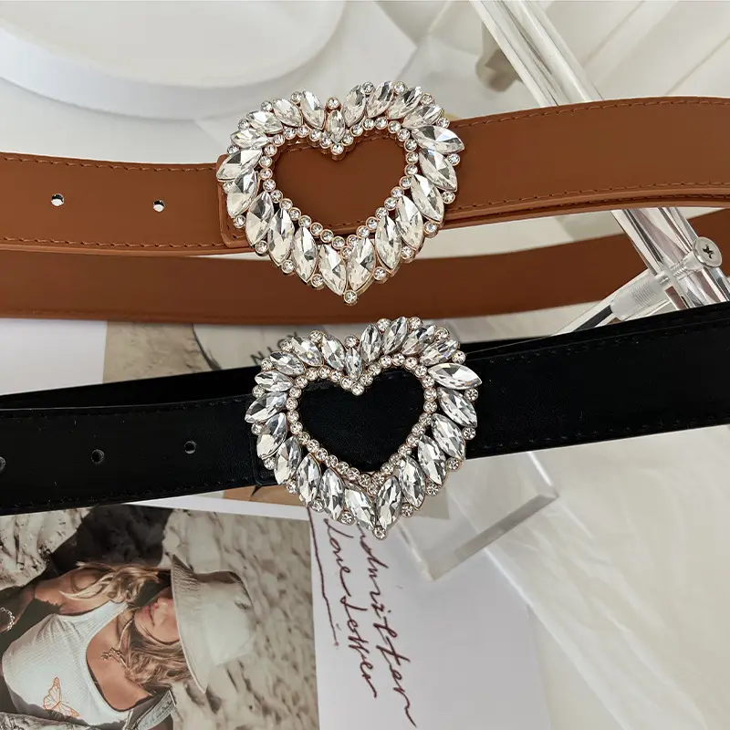 Women's Black Heart Rhinestone Belt Buckle - Image 3