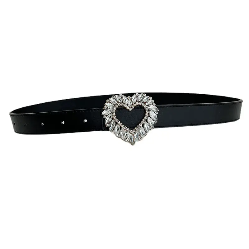 Women's Black Heart Rhinestone Belt Buckle - Image 7
