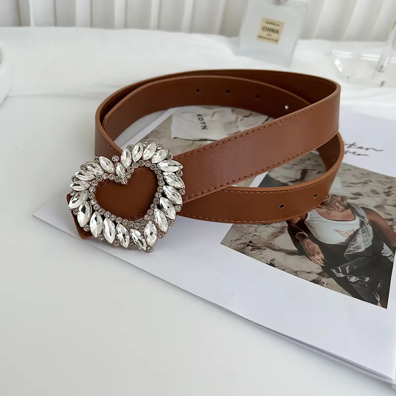 Women's Black Heart Rhinestone Belt Buckle - Image 2
