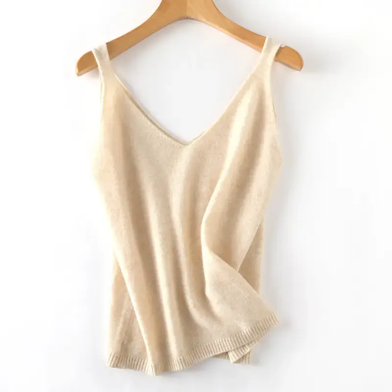 Wool Blbottom V-Neck Sling with Knitted Bottom