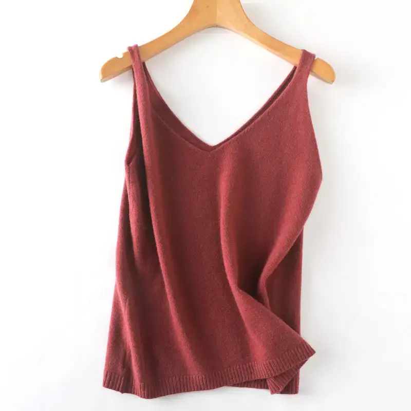 Wool Blbottom V-Neck Sling with Knitted Bottom