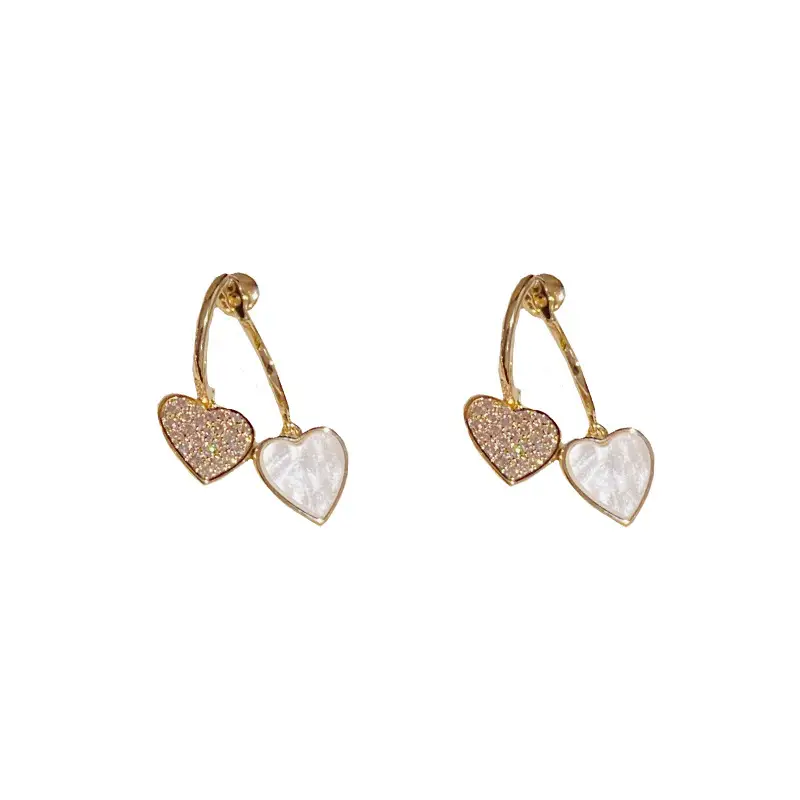 Heart & Diamond Earrings Gold Plated Black White - Image 6