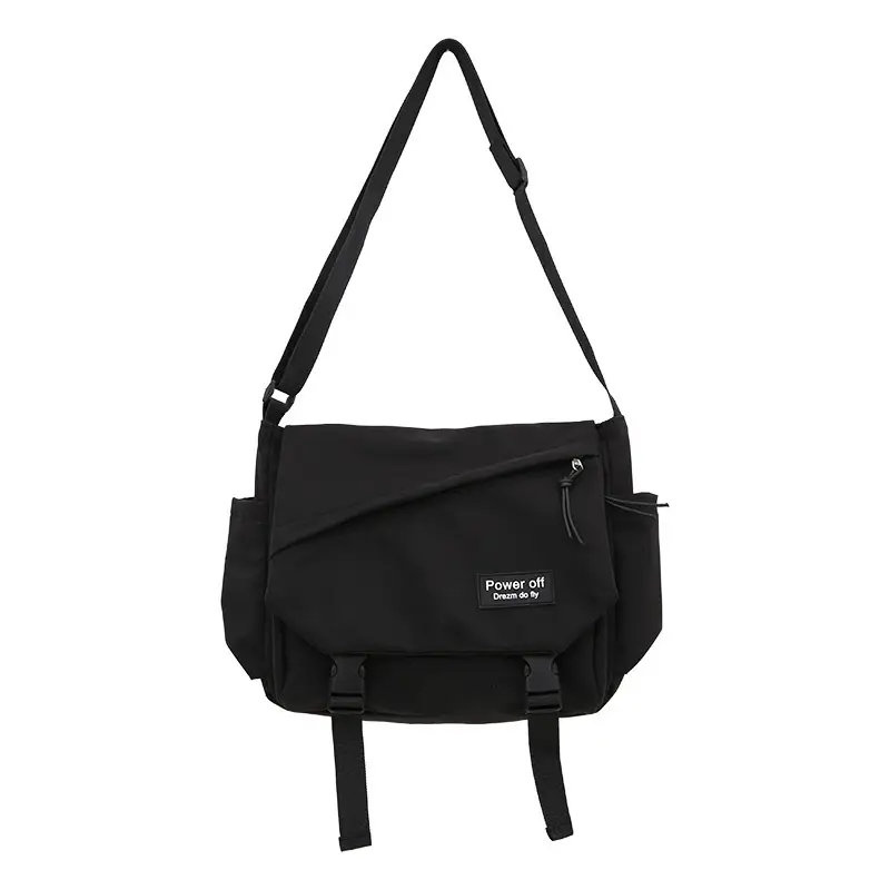 Men's Black Messenger Bag Large Capacity Adjustable Strap