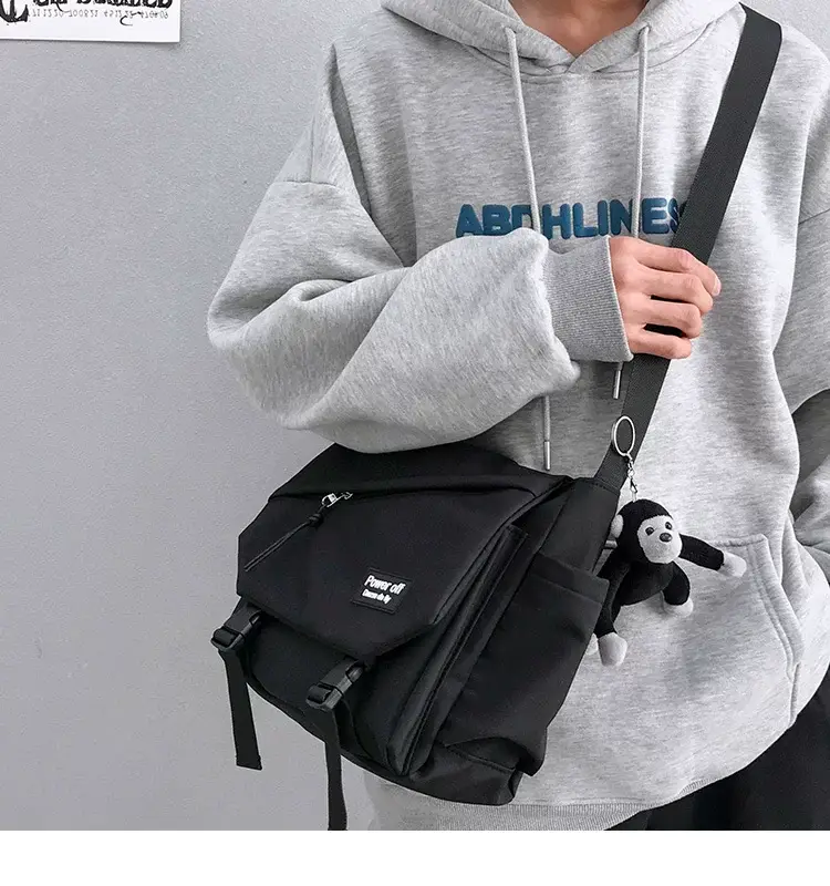 Men's Black Messenger Bag Large Capacity Adjustable Strap — feature 1