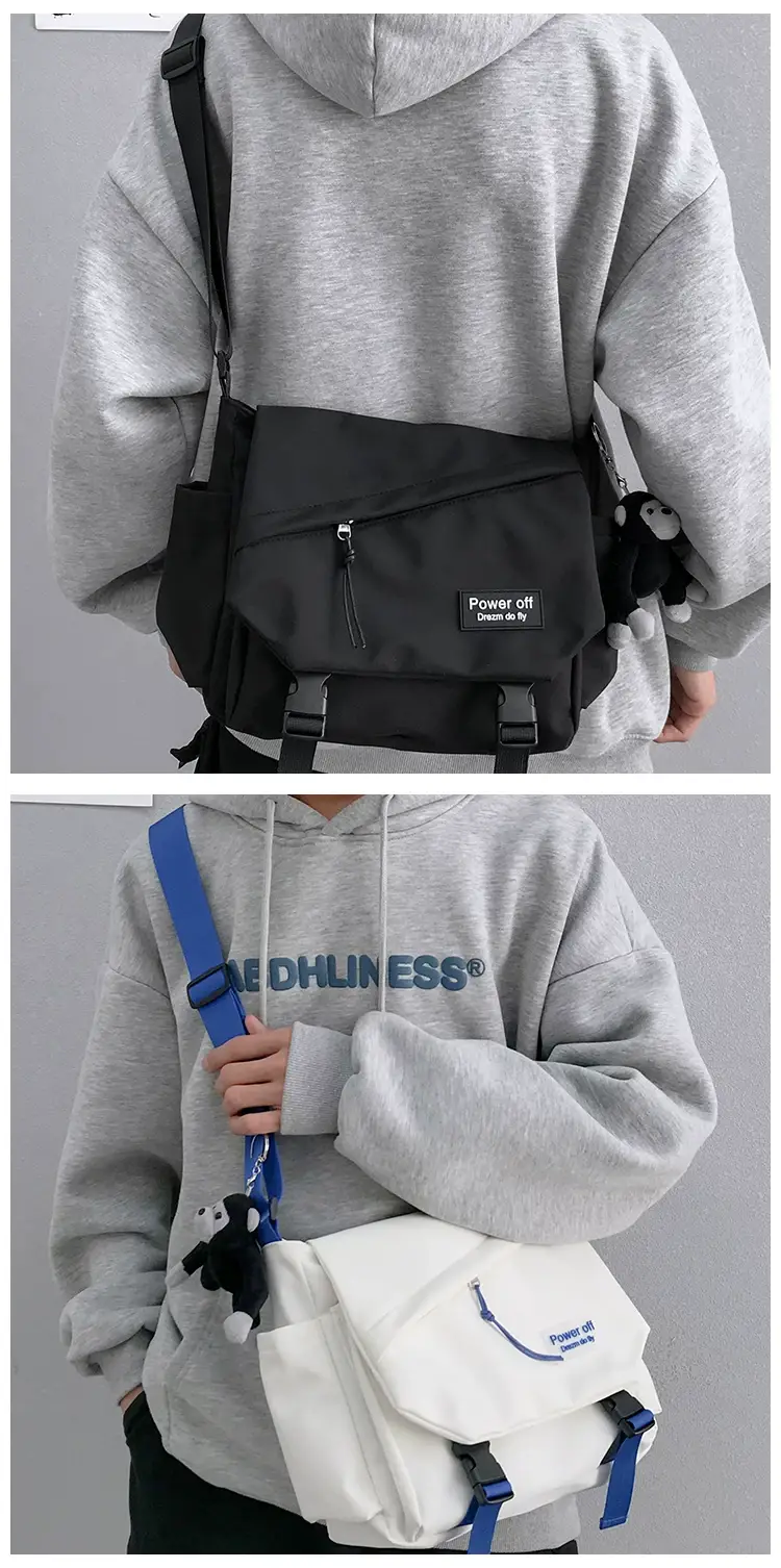 Men's Black Messenger Bag Large Capacity Adjustable Strap — feature 10