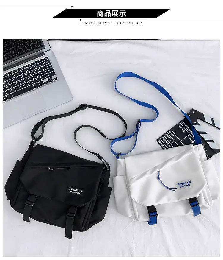 Men's Black Messenger Bag Large Capacity Adjustable Strap — feature 5